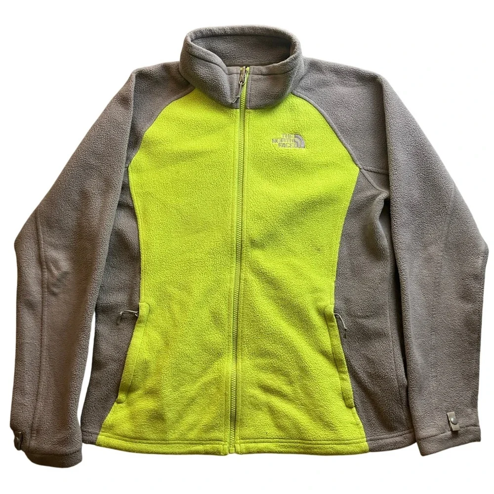 The North Face Jacket Womens Large Fleece Gray & Green Full Zip Outdoor Coat